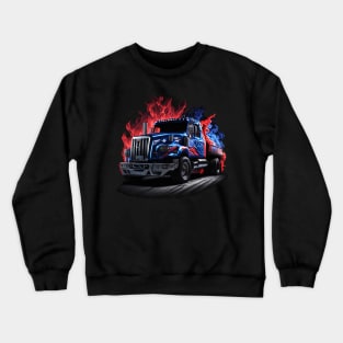 Chrome, Blue, and Red Racing Truck with Flames - An Impressive Sight Crewneck Sweatshirt